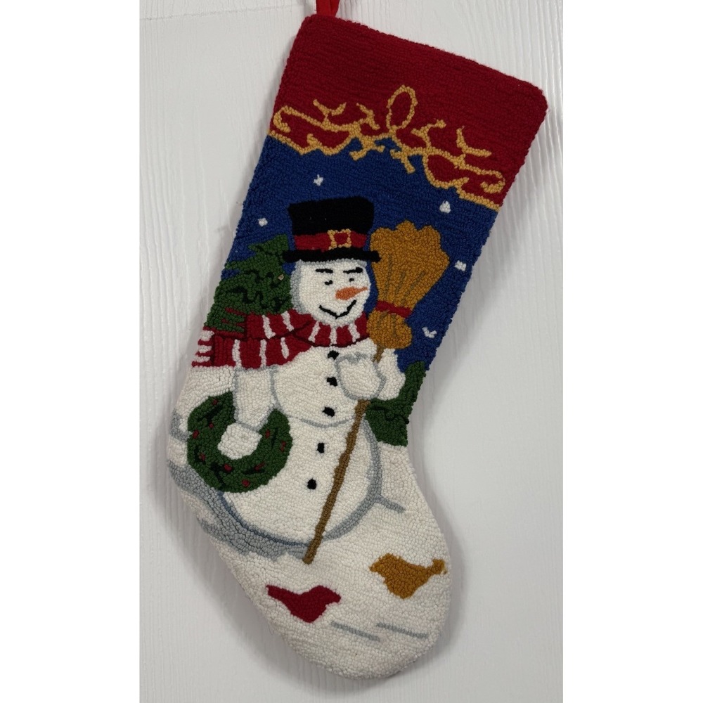 Vintage Needlepoint Christmas Stocking Christmas Victorian Snowman Broom Theme